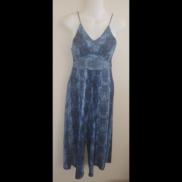 Polly & Esther Pants - Polly & Esther blue snakeskin wide leg jumpsuit